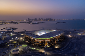 The World Cup stadium in Qatar at night